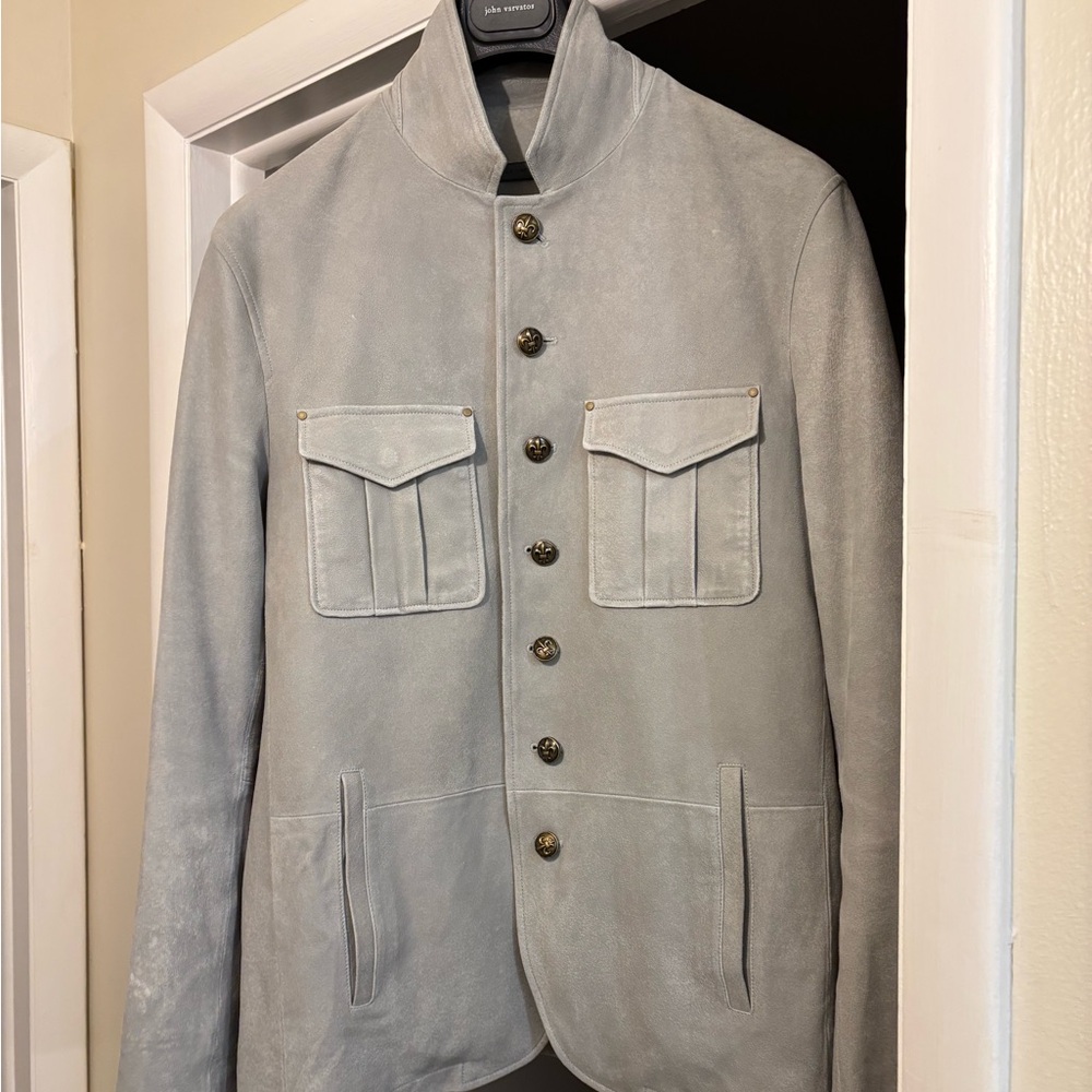 John Varvatos gray goatskin jacket.